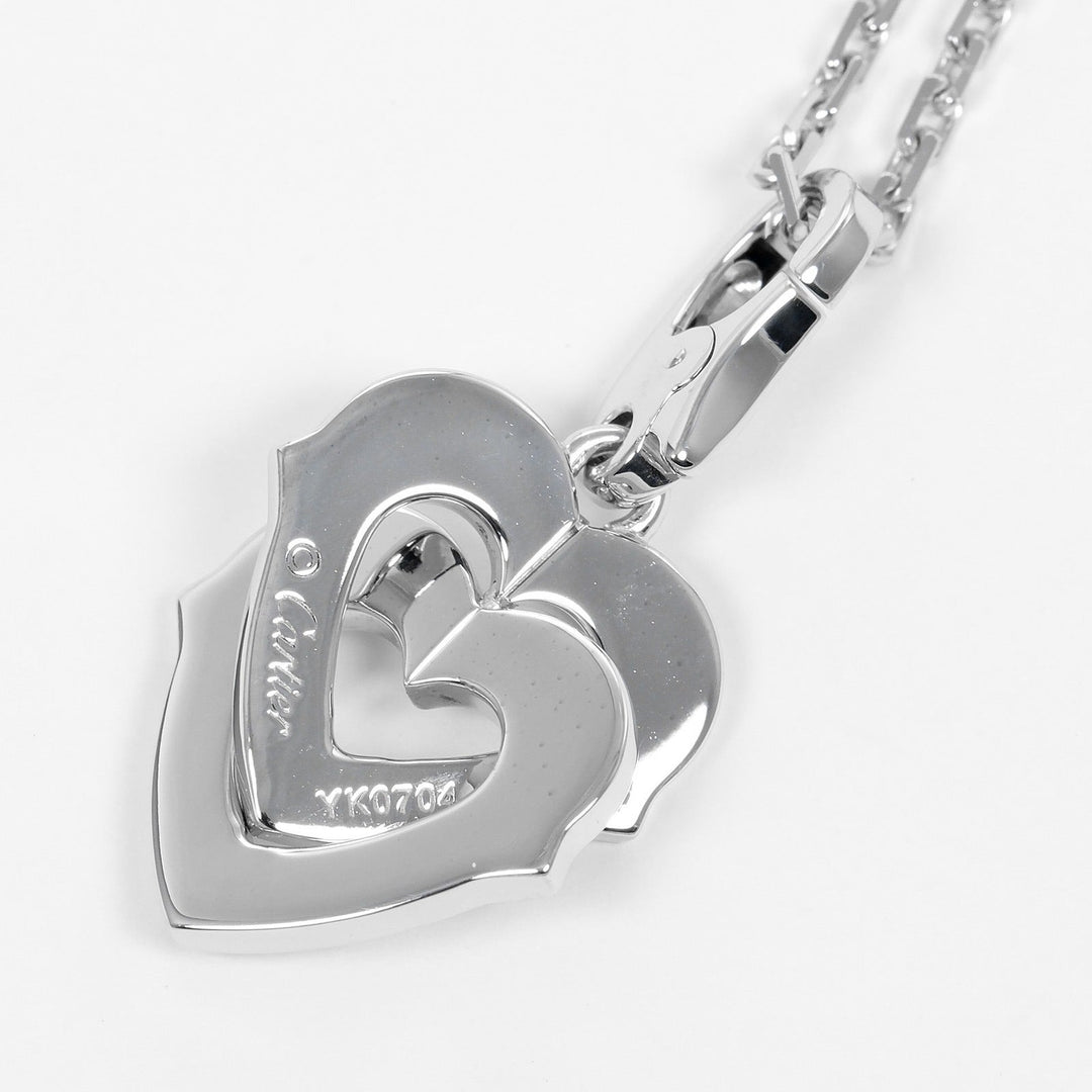 CARTIER Necklace K18 White Gold, Diamond gold Double heart Women Used Authentic