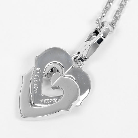 CARTIER Necklace K18 White Gold, Diamond gold Double heart Women Used Authentic