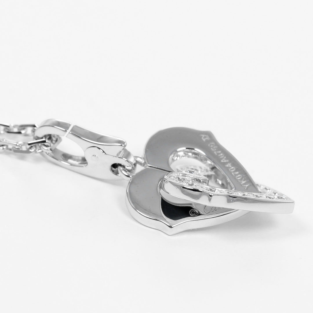 CARTIER Necklace K18 White Gold, Diamond gold Double heart Women Used Authentic