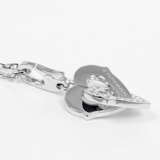 CARTIER Necklace K18 White Gold, Diamond gold Double heart Women Used Authentic