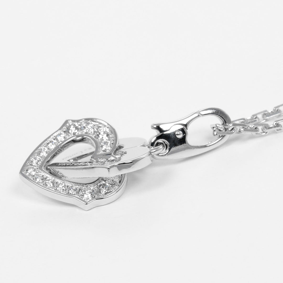 CARTIER Necklace K18 White Gold, Diamond gold Double heart Women Used Authentic