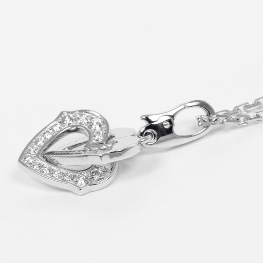 CARTIER Necklace K18 White Gold, Diamond gold Double heart Women Used Authentic