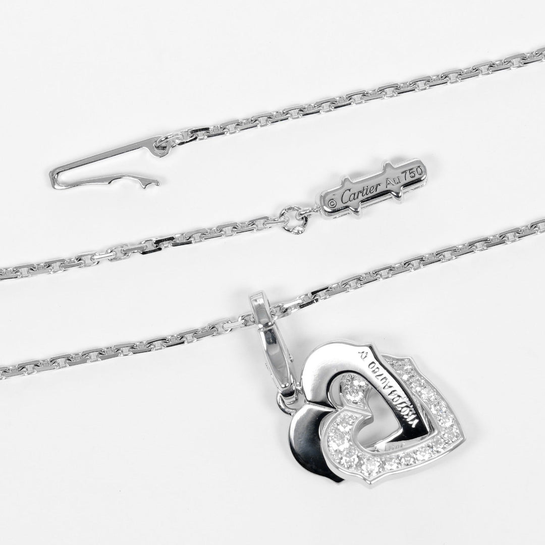 CARTIER Necklace K18 White Gold, Diamond gold Double heart Women Used Authentic