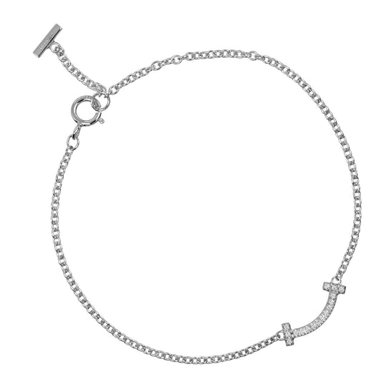 TIFFANY&Co. bracelet K18 White Gold, Diamond Silver T Smile Mini Women Used Authentic
