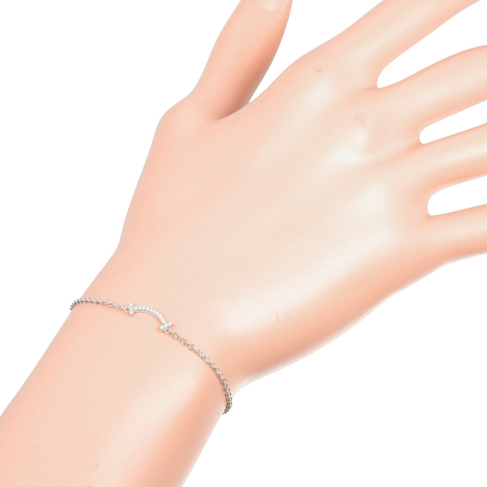 TIFFANY&Co. bracelet K18 White Gold, Diamond Silver T Smile Mini Women Used Authentic