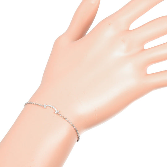 TIFFANY&Co. bracelet K18 White Gold, Diamond Silver T Smile Mini Women Used Authentic