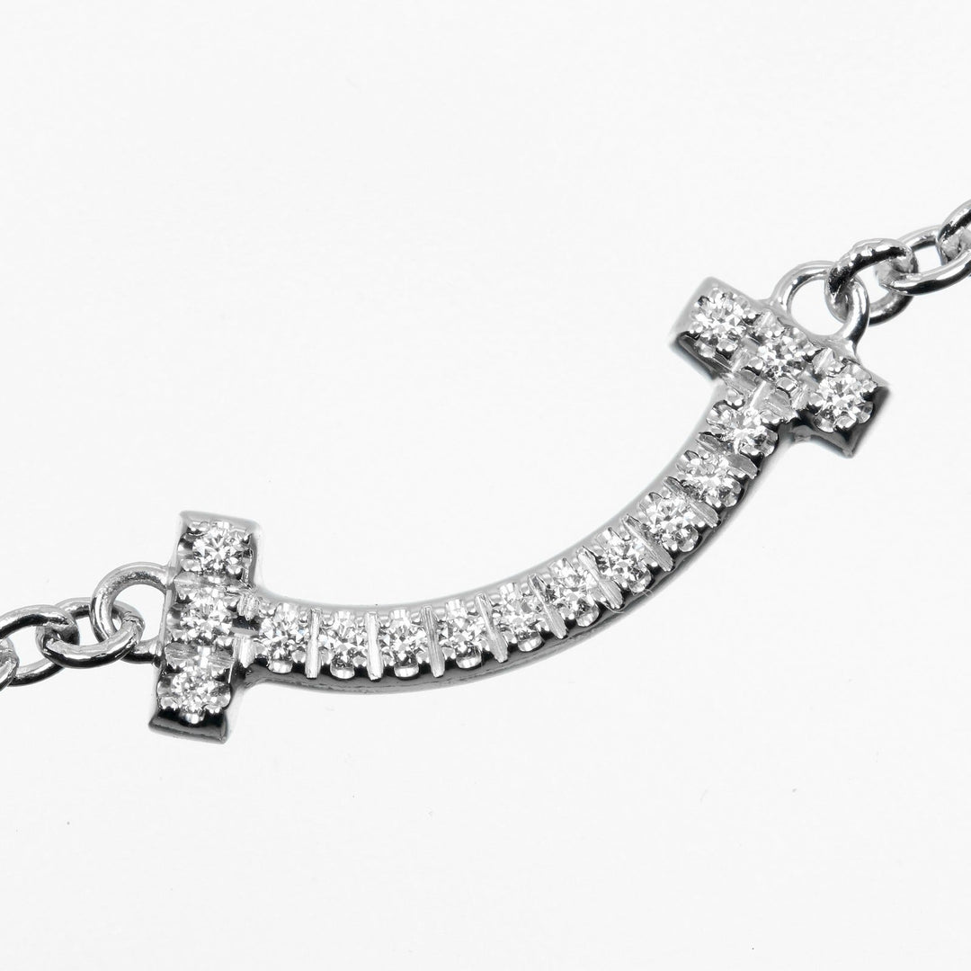 TIFFANY&Co. bracelet K18 White Gold, Diamond Silver T Smile Mini Women Used Authentic