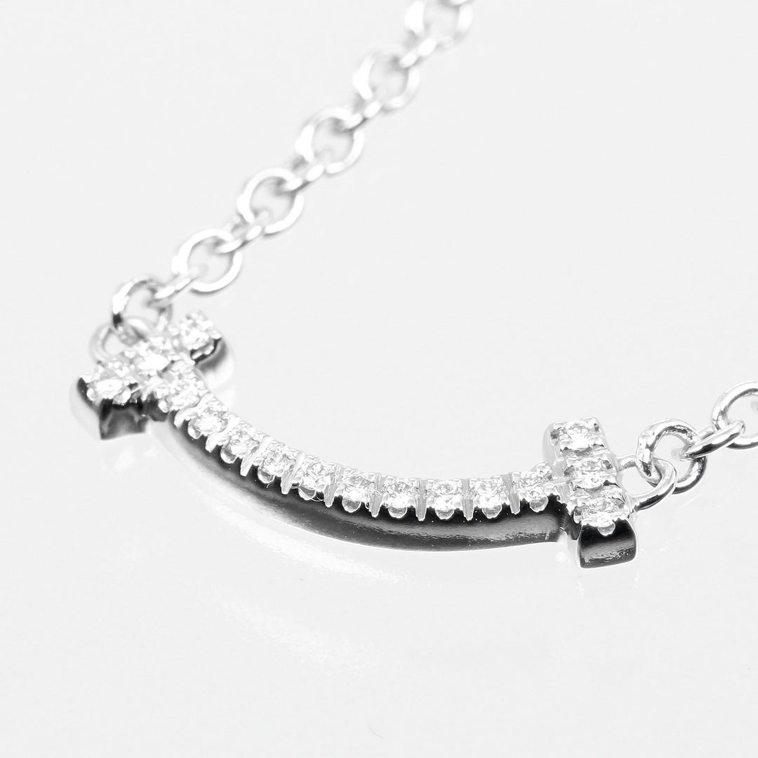 TIFFANY&Co. bracelet K18 White Gold, Diamond Silver T Smile Mini Women Used Authentic