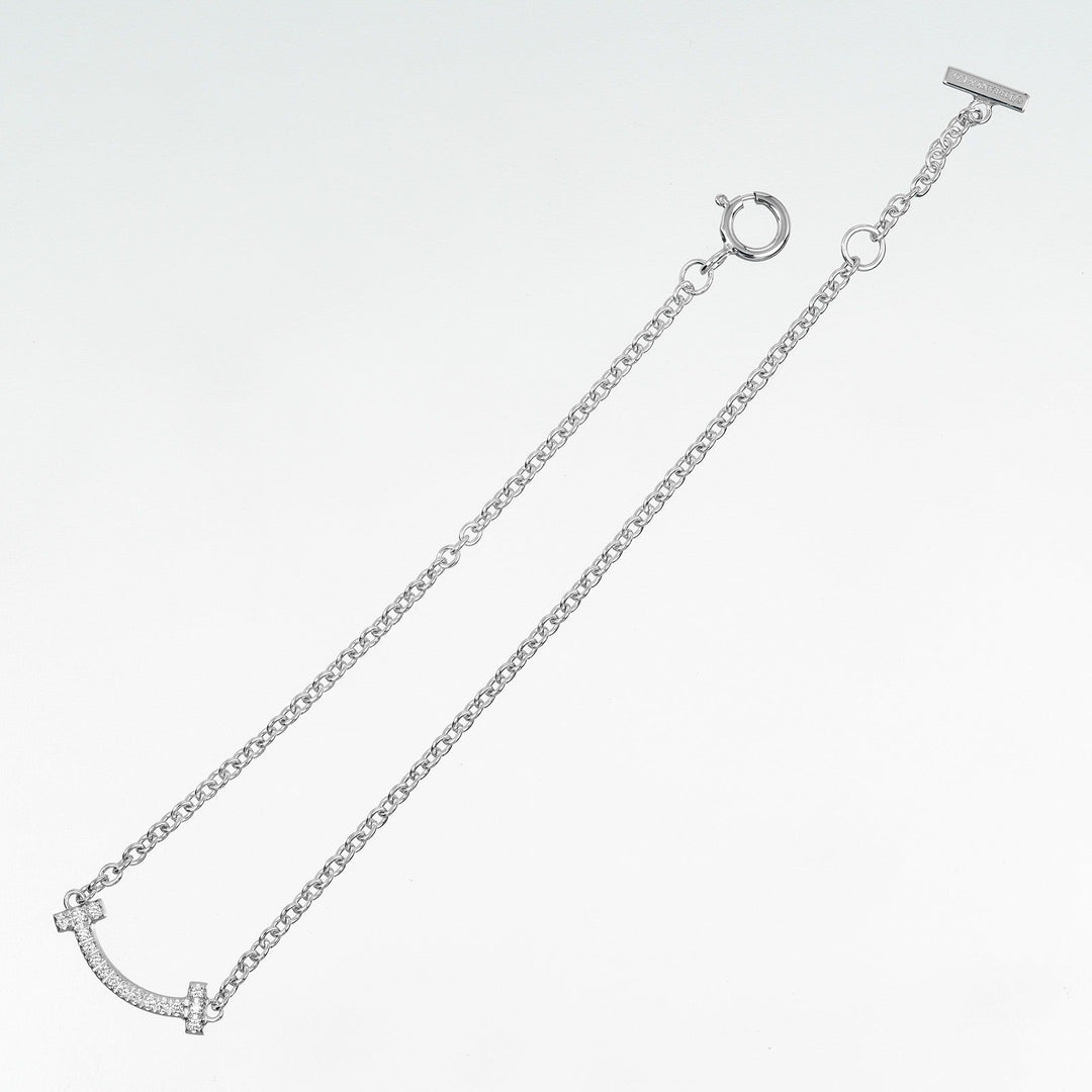 TIFFANY&Co. bracelet K18 White Gold, Diamond Silver T Smile Mini Women Used Authentic