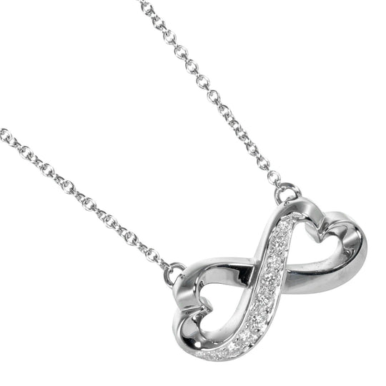 TIFFANY&Co. Necklace K18 White Gold, Diamond gold Double Loving Heart Women Used Authentic
