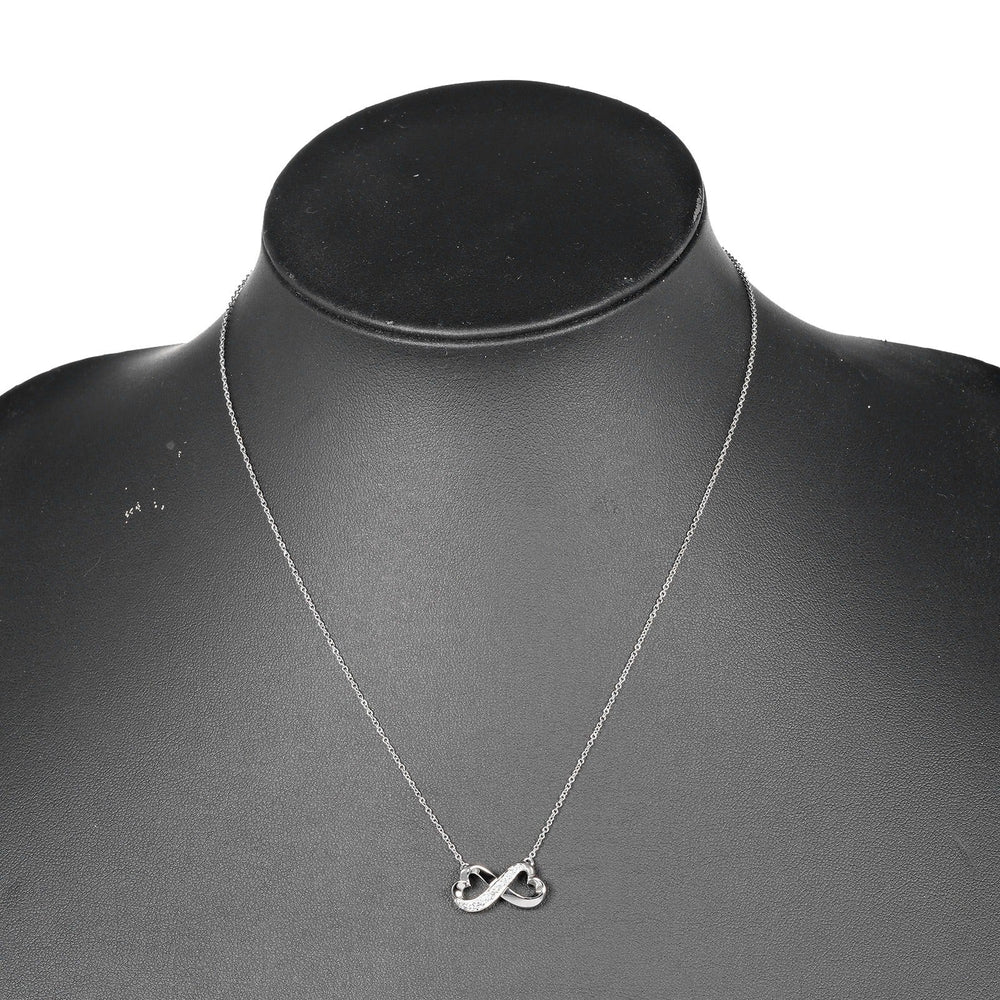 TIFFANY&Co. Necklace K18 White Gold, Diamond gold Double Loving Heart Women Used Authentic