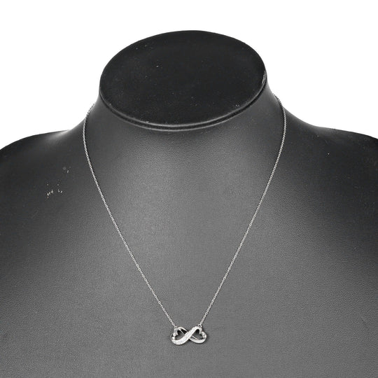 TIFFANY&Co. Necklace K18 White Gold, Diamond gold Double Loving Heart Women Used Authentic