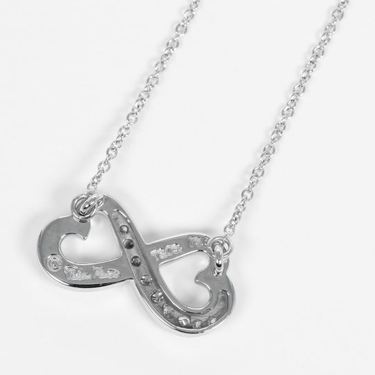 TIFFANY&Co. Necklace K18 White Gold, Diamond gold Double Loving Heart Women Used Authentic