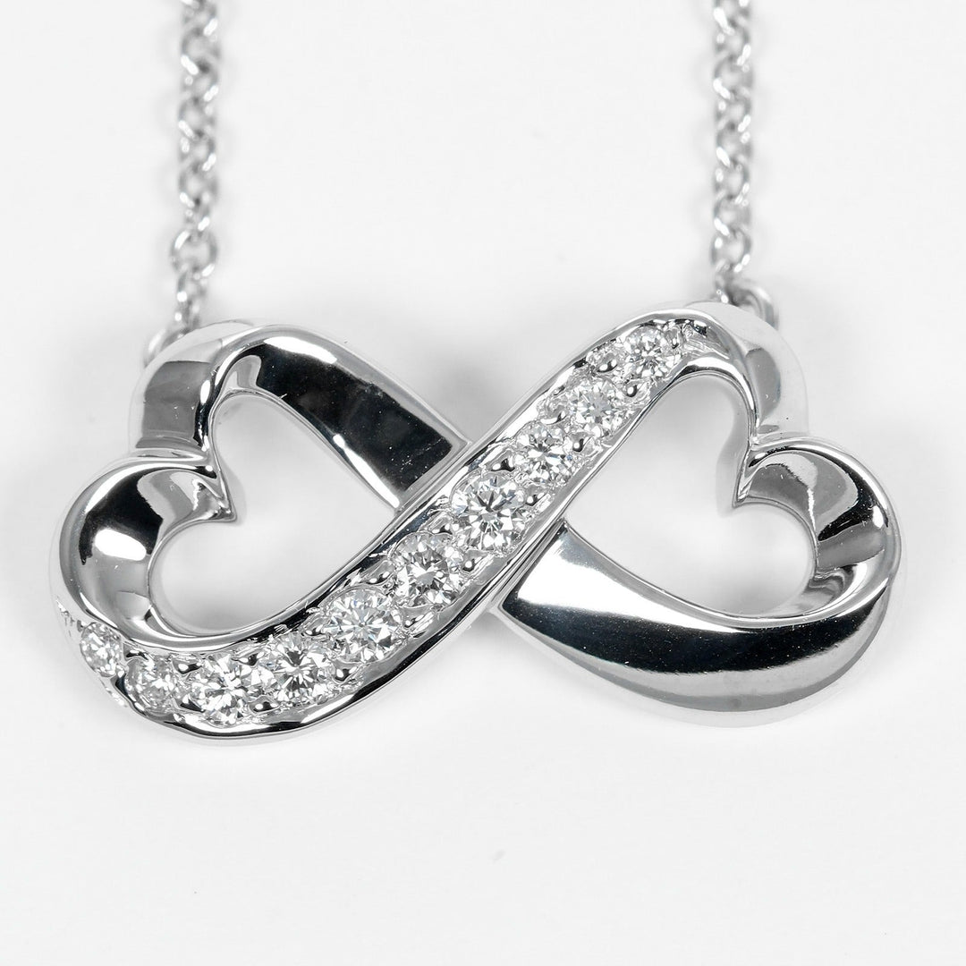 TIFFANY&Co. Necklace K18 White Gold, Diamond gold Double Loving Heart Women Used Authentic