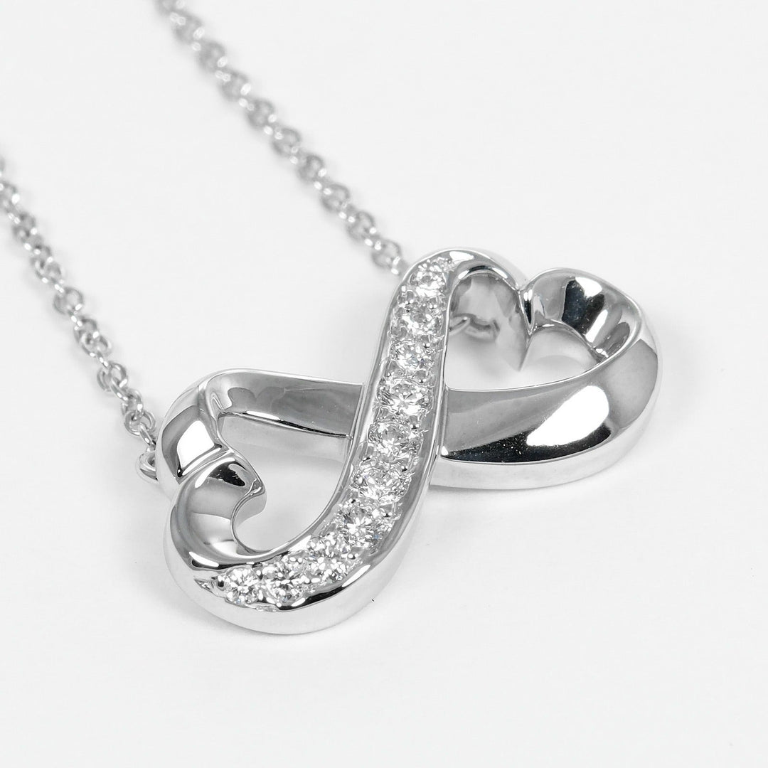 TIFFANY&Co. Necklace K18 White Gold, Diamond gold Double Loving Heart Women Used Authentic