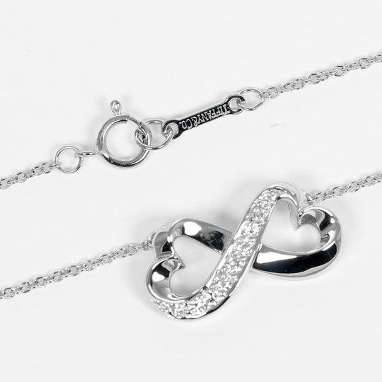TIFFANY&Co. Necklace K18 White Gold, Diamond gold Double Loving Heart Women Used Authentic
