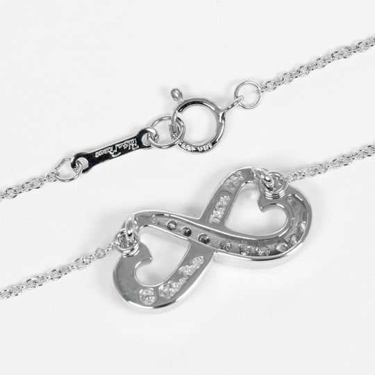TIFFANY&Co. Necklace K18 White Gold, Diamond gold Double Loving Heart Women Used Authentic