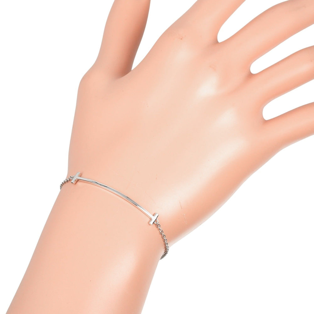 TIFFANY&Co. bracelet K18 white gold Silver T Smile Women Used Authentic