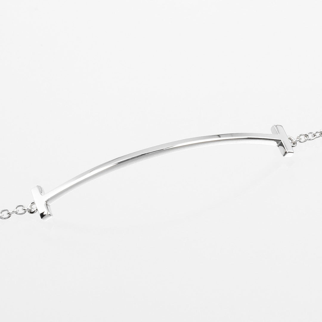 TIFFANY&Co. bracelet K18 white gold Silver T Smile Women Used Authentic
