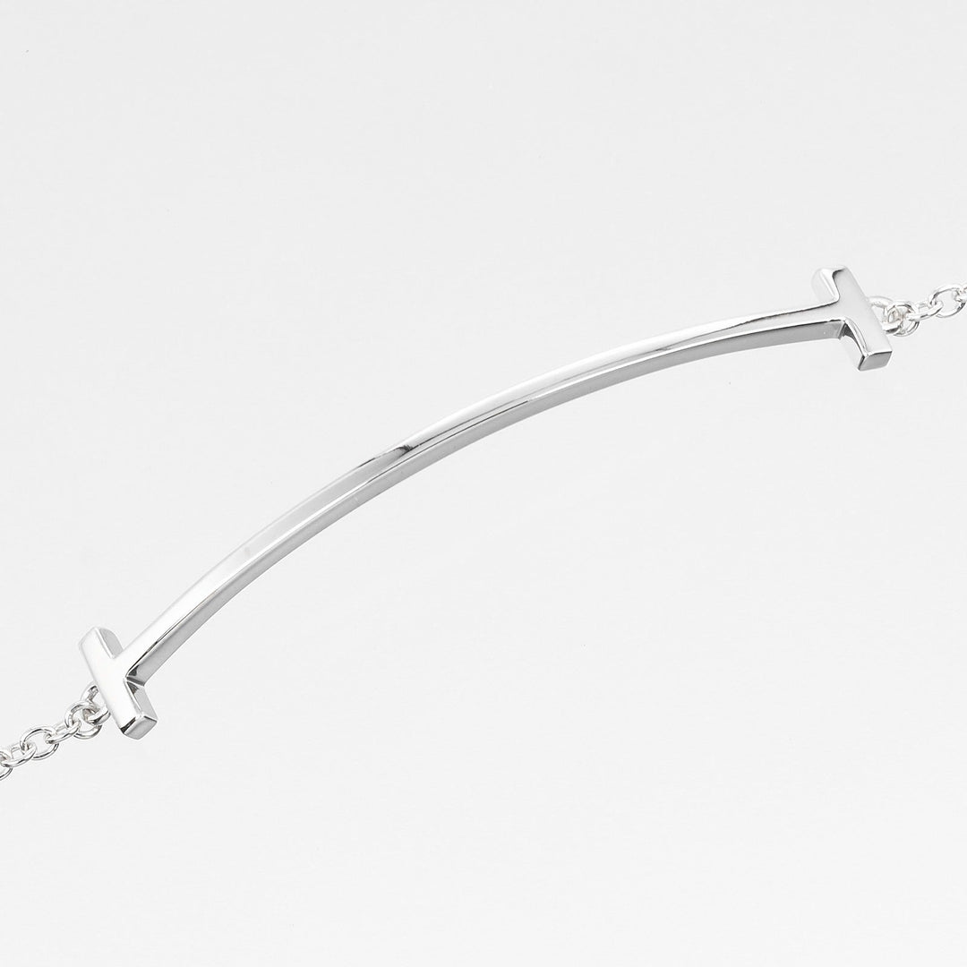 TIFFANY&Co. bracelet K18 white gold Silver T Smile Women Used Authentic