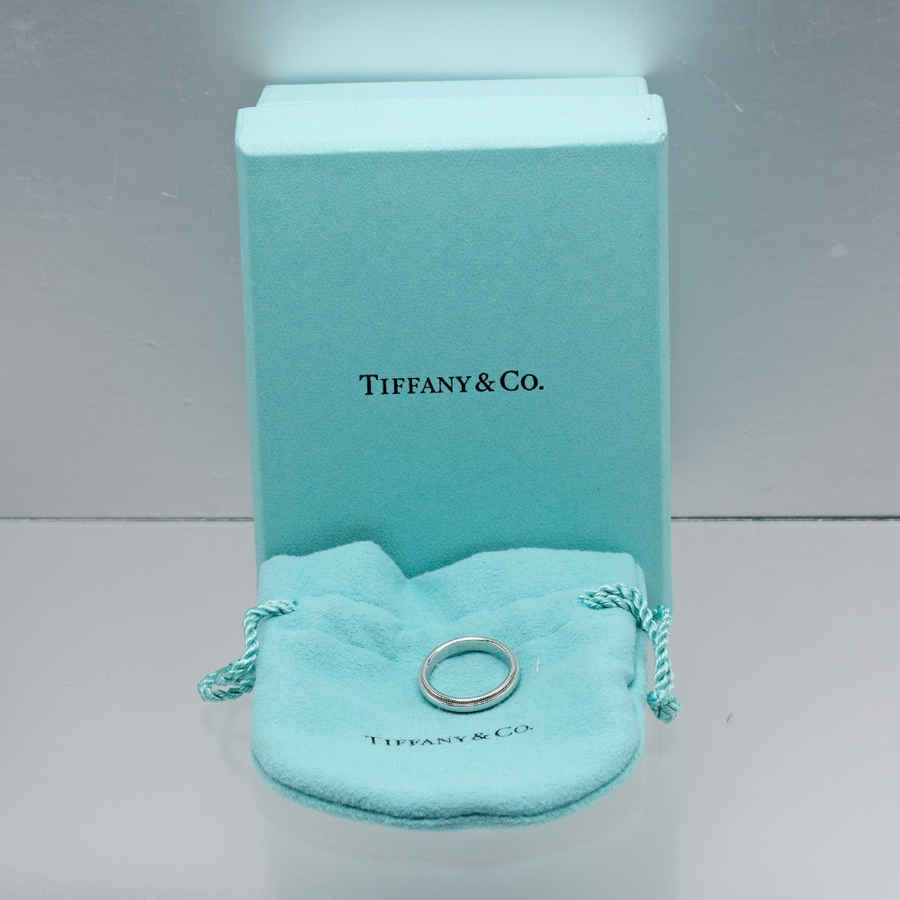 TIFFANY&Co. Ring Pt950Platinum Silver Gathered Milgrain 0.1" Women Used Authentic
