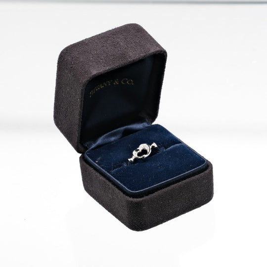 TIFFANY&Co. Ring Pt950Platinum, 6P Diamond Silver Open heart Women Used Authentic