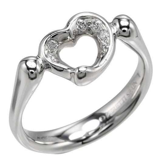 TIFFANY&Co. Ring Pt950Platinum, 6P Diamond Silver Open heart Women Used Authentic