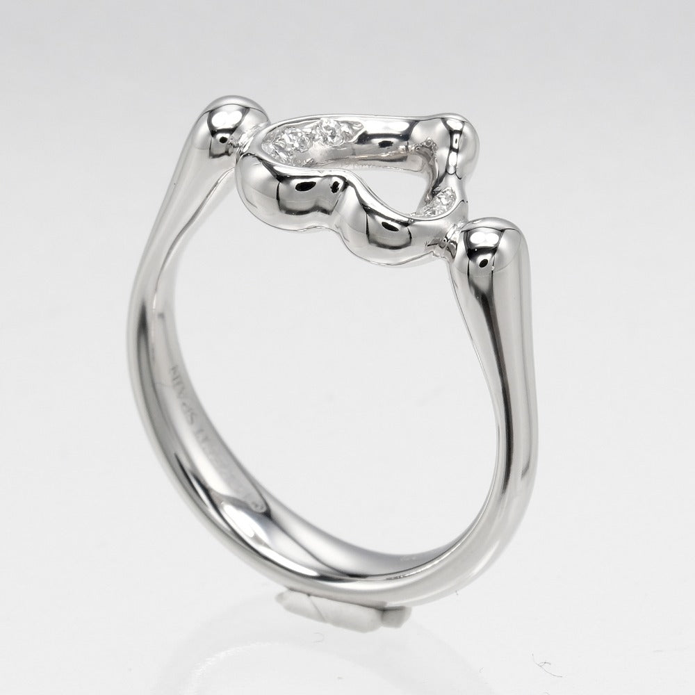 TIFFANY&Co. Ring Pt950Platinum, 6P Diamond Silver Open heart Women Used Authentic