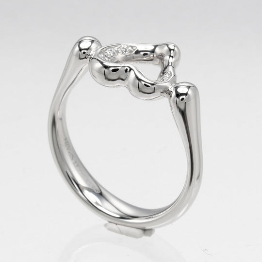 TIFFANY&Co. Ring Pt950Platinum, 6P Diamond Silver Open heart Women Used Authentic