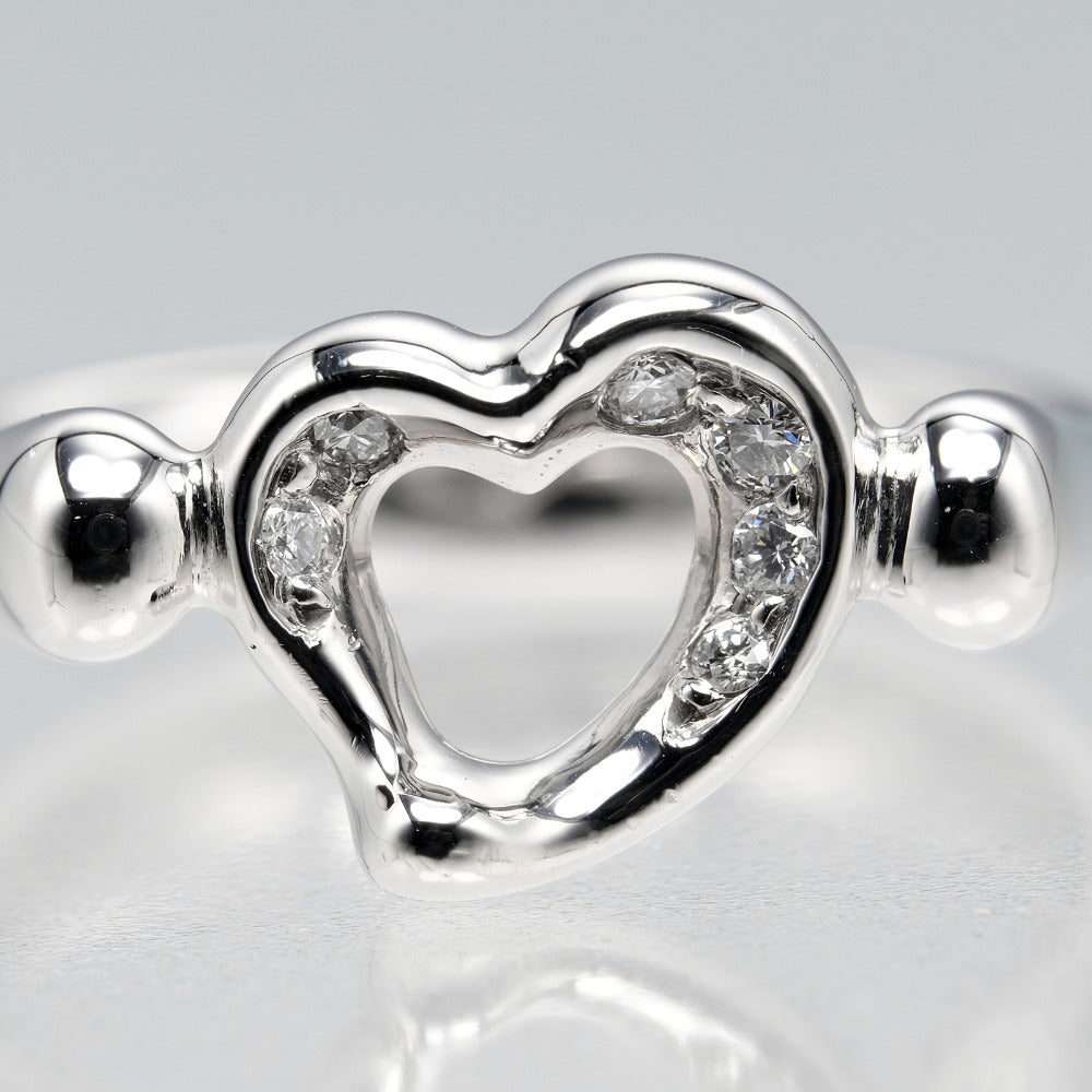 TIFFANY&Co. Ring Pt950Platinum, 6P Diamond Silver Open heart Women Used Authentic