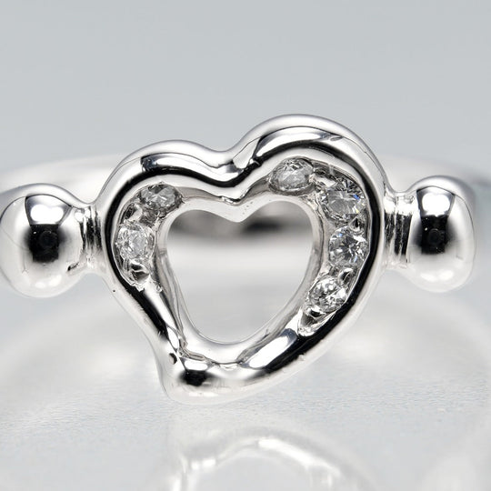 TIFFANY&Co. Ring Pt950Platinum, 6P Diamond Silver Open heart Women Used Authentic