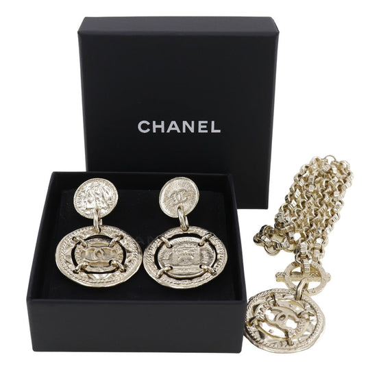 CHANEL Necklace Plated Gold Silver Earring 2-piece set Women Used Authentic