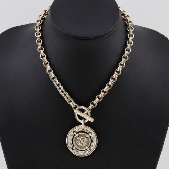 CHANEL Necklace Plated Gold Silver Earring 2-piece set Women Used Authentic