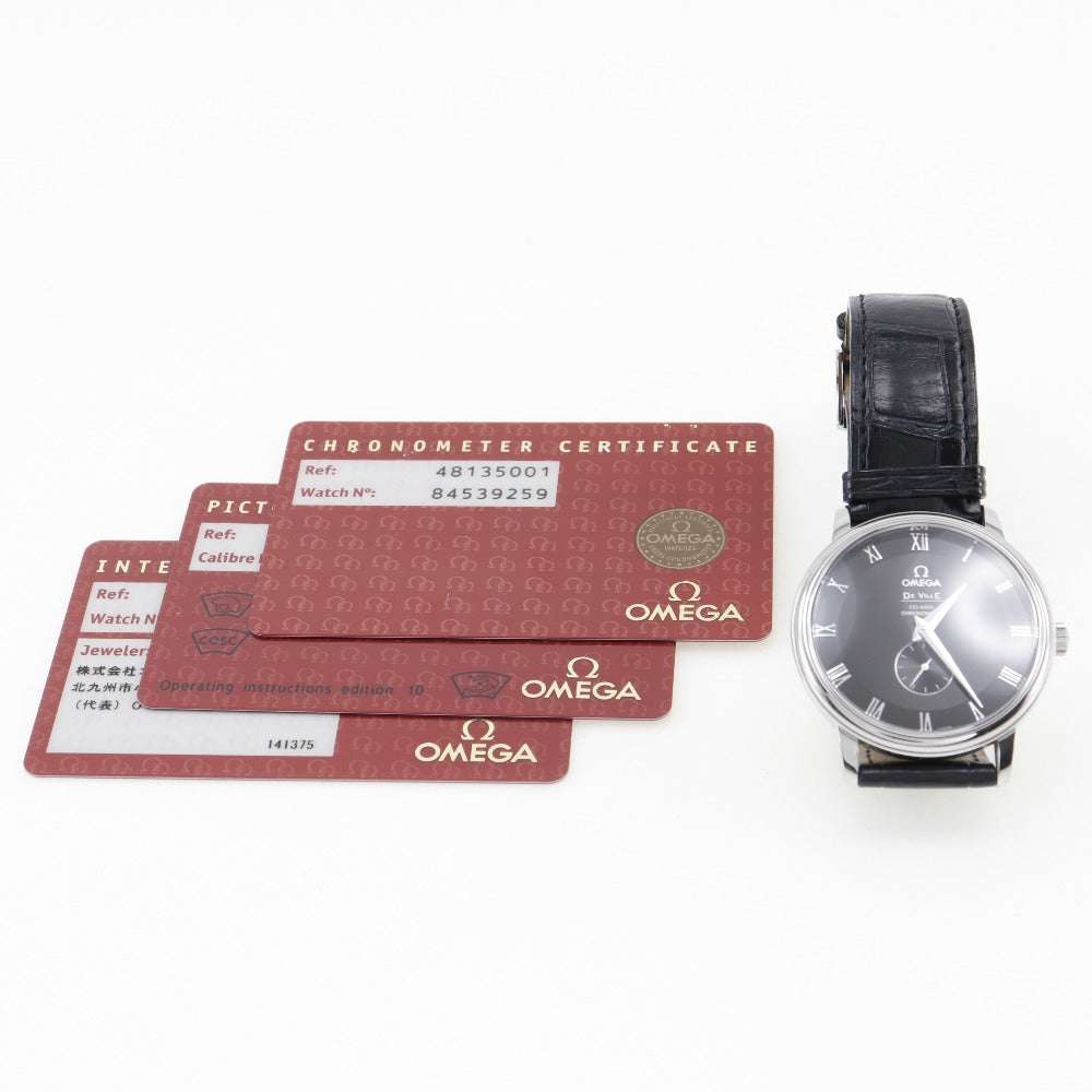 OMEGA Watches Mechanical Automatic 4813.50 Stainless Steel , Leather black cal.2202 Prestige De Ville black dial Women Used Authentic
