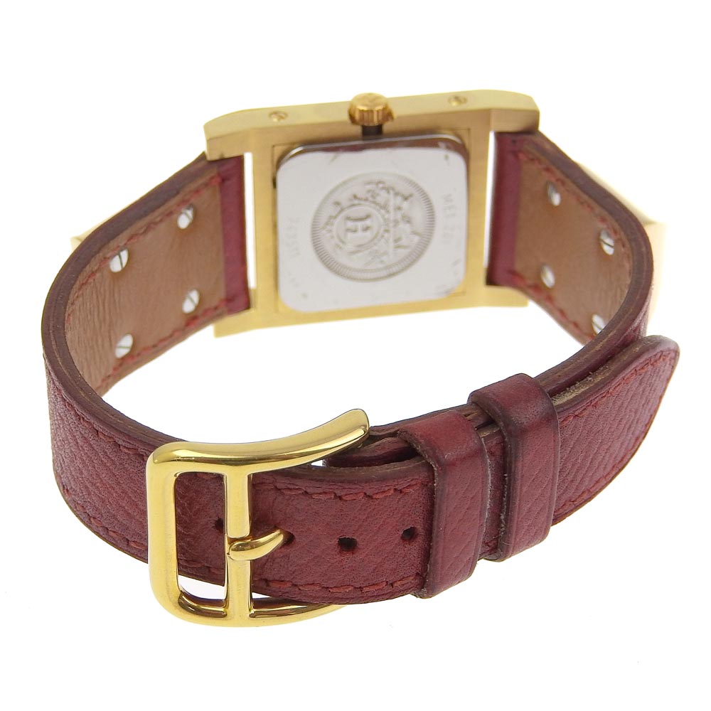 HERMES Watches Quartz ME1.201 Plated Gold , Leather wine-red Medor White dial Women Used Authentic