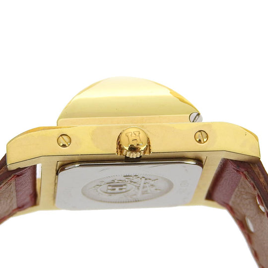 HERMES Watches Quartz ME1.201 Plated Gold , Leather wine-red Medor White dial Women Used Authentic