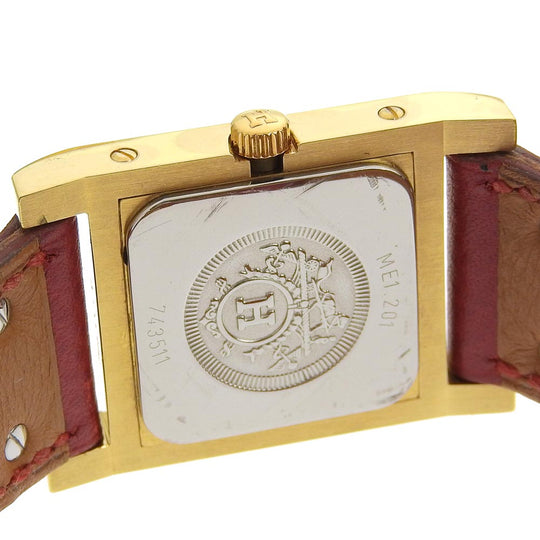 HERMES Watches Quartz ME1.201 Plated Gold , Leather wine-red Medor White dial Women Used Authentic
