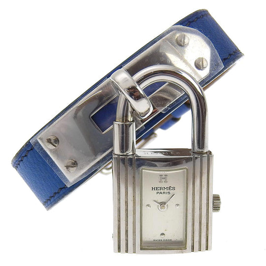 HERMES Watches Quartz Silver925 , Leather blue Kelly watch Silver dial Women Used Authentic