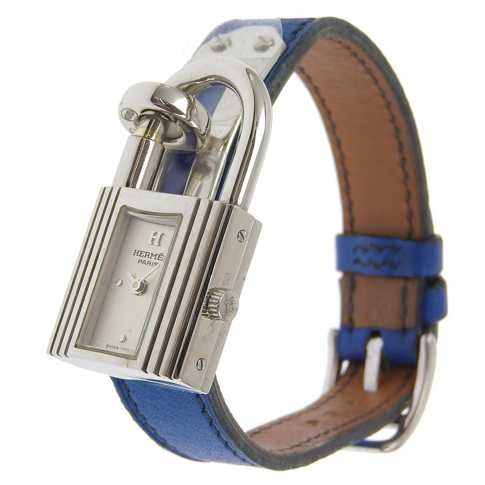 HERMES Watches Quartz Silver925 , Leather blue Kelly watch Silver dial Women Used Authentic