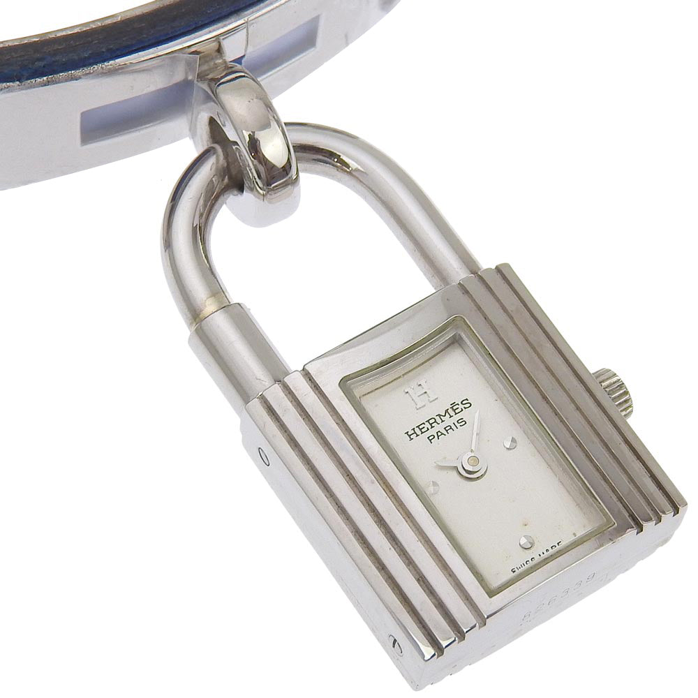 HERMES Watches Quartz Silver925 , Leather blue Kelly watch Silver dial Women Used Authentic
