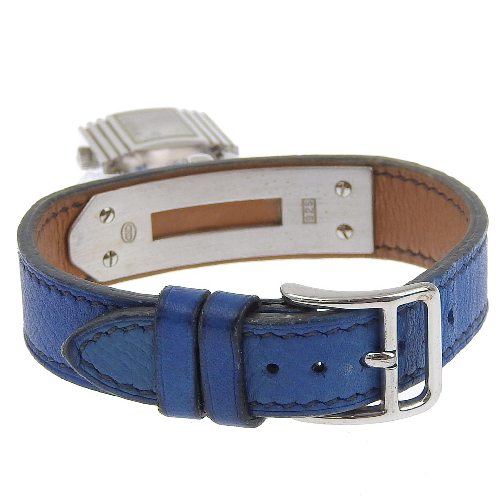 HERMES Watches Quartz Silver925 , Leather blue Kelly watch Silver dial Women Used Authentic