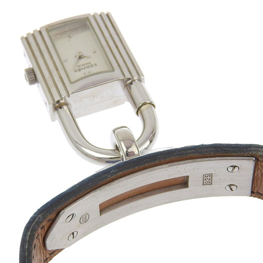 HERMES Watches Quartz Silver925 , Leather blue Kelly watch Silver dial Women Used Authentic