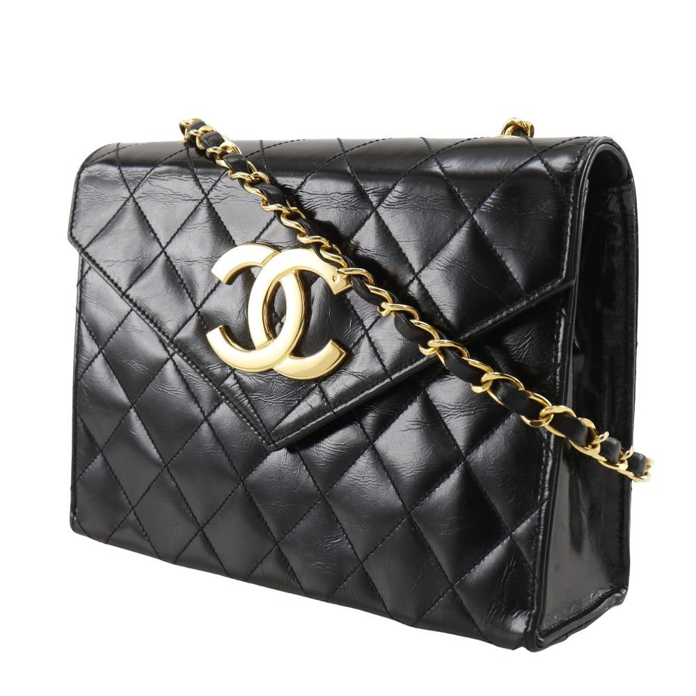 CHANEL Shoulder Bag enamel black vintage Decacoco Matelasse ChainShoulder Women Used Authentic