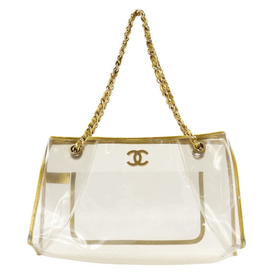 CHANEL Tote Bag Plastics Gold / clear Chain tote COCO Mark Women Used Authentic