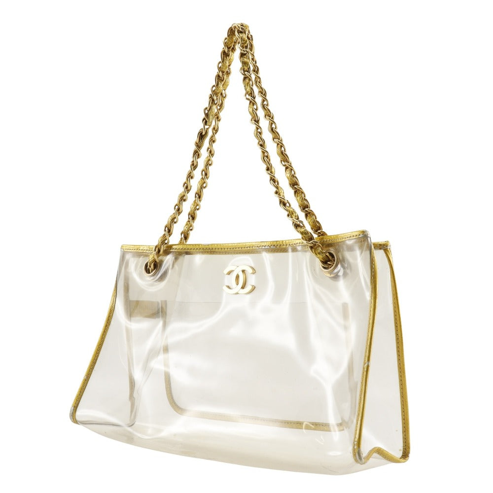 CHANEL Tote Bag Plastics Gold / clear Chain tote COCO Mark