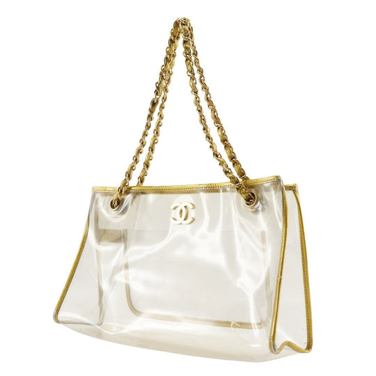 CHANEL Tote Bag Plastics Gold / clear Chain tote COCO Mark Women Used Authentic