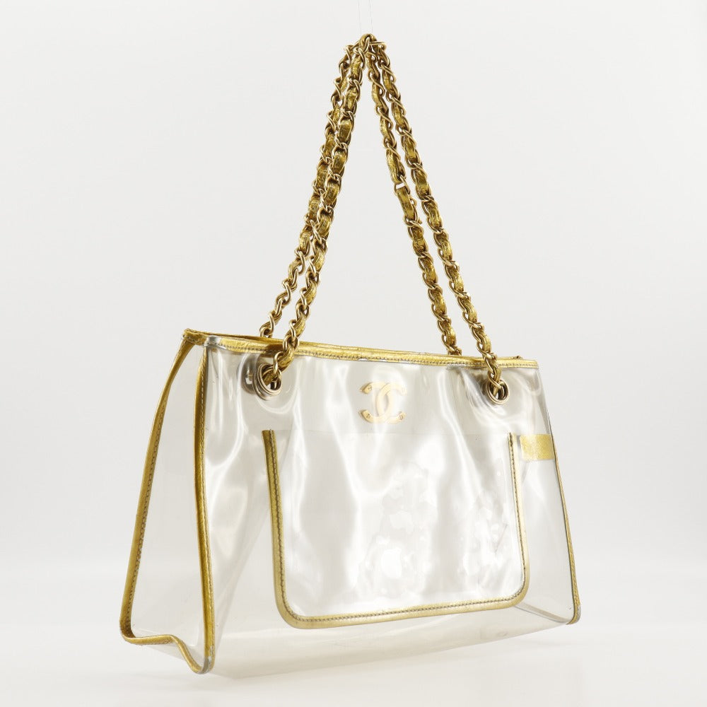 CHANEL Tote Bag Plastics Gold / clear Chain tote COCO Mark Women Used Authentic