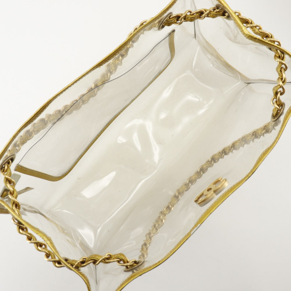 CHANEL Tote Bag Plastics Gold / clear Chain tote COCO Mark Women Used Authentic