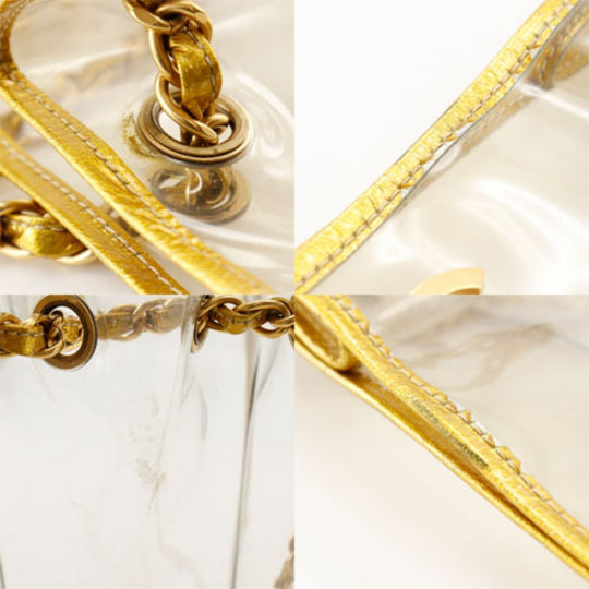 CHANEL Tote Bag Plastics Gold / clear Chain tote COCO Mark Women Used Authentic