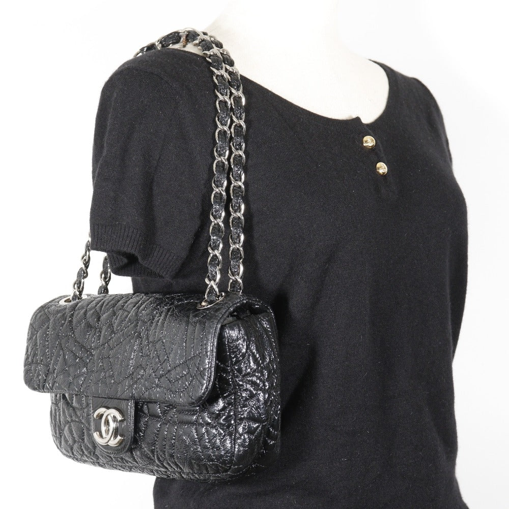 CHANEL Shoulder Bag Patent leather black Double chain ChainShoulder